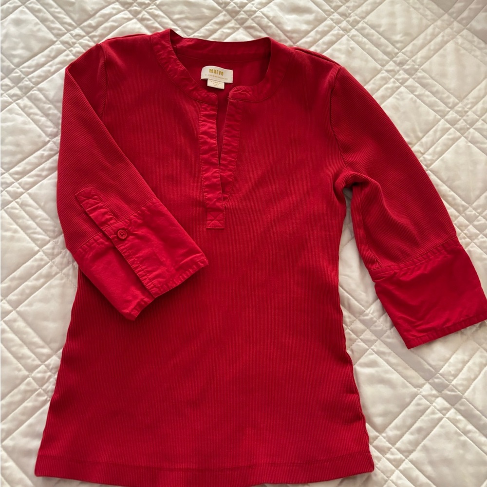 Anthropologie Maeve ribbed popover with 3/4 cuffed sleeves